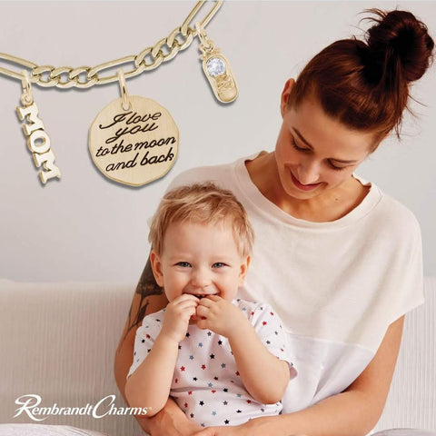 custom mothers day jewelry, engraved gold pendants on paperclip chain