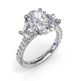 Three Stone Oval and Trapezoid Engagement Ring