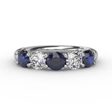 Sapphire and Diamond Shared Prong Anniversary Band