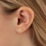 moon post earring on ear