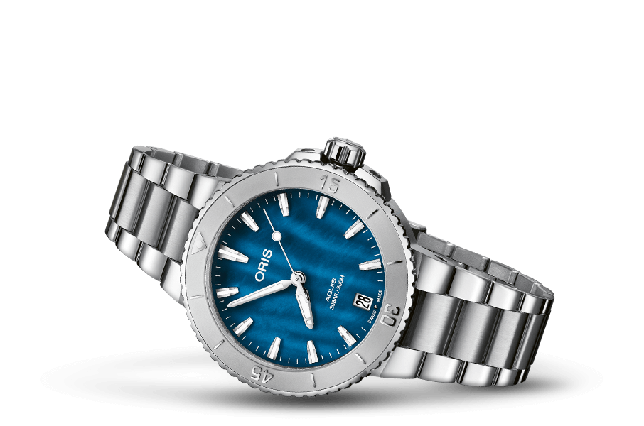 Oris Aquis Date 36.5mm Aegean Blue Scherer s Jewelers