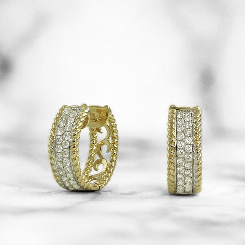 Gold and Diamond Rope Hoop Earrings - Scherer's Jewelers