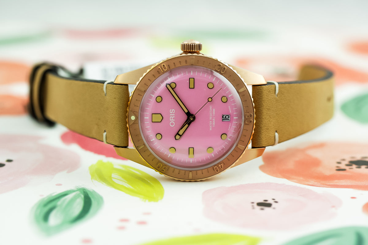 Oris Divers 65 Bronze Cotton Candy Lipstick Pink