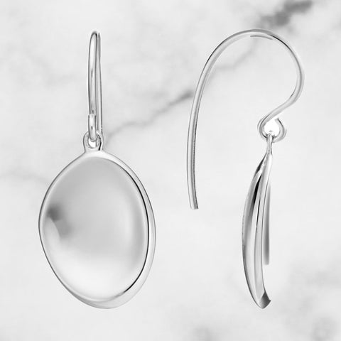 Sterling Silver Contoured Oval Dangle Earrings