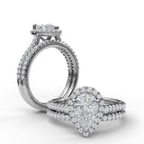 Delicate Pear Shaped Halo And Pave Band Engagement Ring - Scherer's Jewelers
