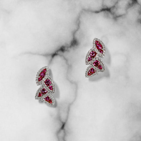 Ruby and Diamond Leaf Earrings