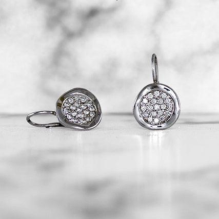 white gold diamond pave disc earrings