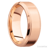 8 mm wide High Bevel Milgrain 14K Rose Gold band.