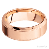 8 mm wide High Bevel Milgrain 14K Rose Gold band.