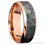 8 mm wide/High Bevel/14K Rose Gold band with one 5 mm Centered inlay of Zirconium.