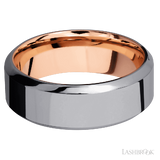 8 mm wide High Bevel Tantalum band featuring a 14K Rose Gold sleeve.