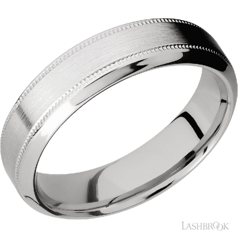 6 mm wide High Bevel Milgrain 14K White Gold band.
