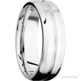 7 mm wide Beveled with Center Accent Groove 14K White Gold band.