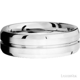 7 mm wide Beveled with Center Accent Groove 14K White Gold band.