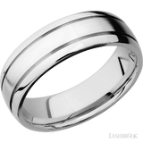 7 mm wide Domed with two accent grooves 14K White Gold band.
