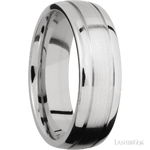 7 mm wide Domed with two accent grooves 14K White Gold band.