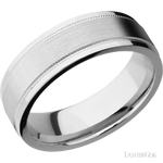 7 mm wide Flat Stepped Edges Milgrain 14K White Gold band.