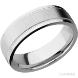 7 mm wide Flat Stepped Edges Milgrain 14K White Gold band.