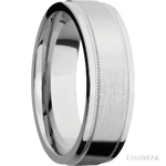 7 mm wide Flat Stepped Edges Milgrain 14K White Gold band.