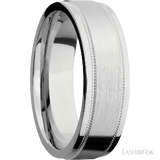 7 mm wide Flat Stepped Edges Milgrain 14K White Gold band.