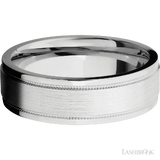 7 mm wide Flat Stepped Edges Milgrain 14K White Gold band.