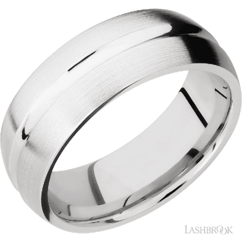 8 mm wide Domed Center Concave 14K White Gold band.
