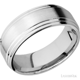 8 mm wide Flat Double Stepped Edges 14K White Gold band.