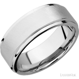 8 mm wide Flat Grooved Edges 14K White Gold band.
