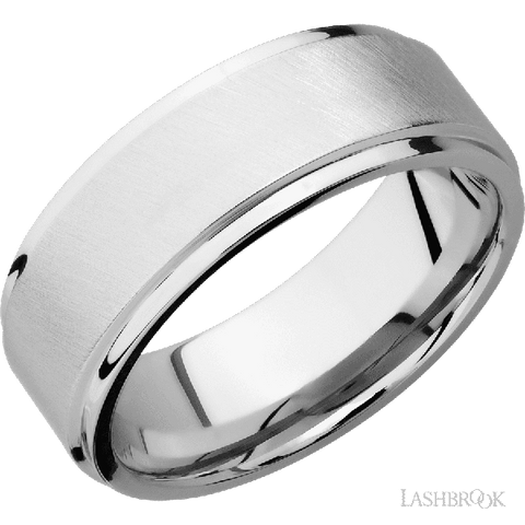8 mm wide Flat Grooved Edges 14K White Gold band.