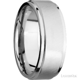 8 mm wide Flat Grooved Edges 14K White Gold band.