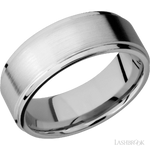 8 mm wide Flat Grooved Edges 14K White Gold band.