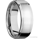 8 mm wide Flat Grooved Edges 14K White Gold band.