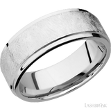 8 mm wide Flat Grooved Edges 14K White Gold band.