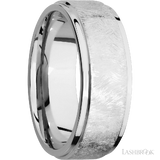 8 mm wide Flat Grooved Edges 14K White Gold band.