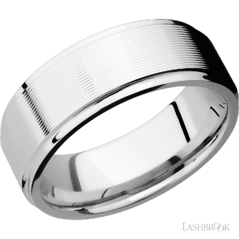 8 mm wide Flat Grooved Edges 14K White Gold band.