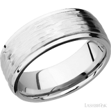 8 mm wide Flat Grooved Edges 14K White Gold band.