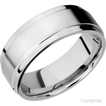 8 mm wide Flat Wide Grooved Edges 14K White Gold band.