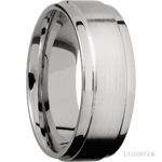 8 mm wide Flat Wide Grooved Edges 14K White Gold band.