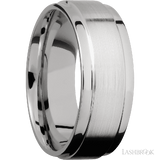 8 mm wide Flat Wide Grooved Edges 14K White Gold band.