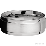 8 mm wide Flat Wide Grooved Edges 14K White Gold band.