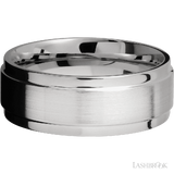 8 mm wide Flat Wide Grooved Edges 14K White Gold band.