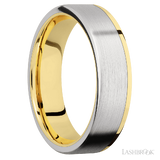 6 mm wide/Flat/14K Yellow Gold band with one 5 mm Off Center Edge inlay of Cobalt Chrome.