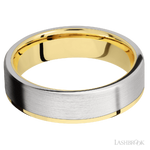 6 mm wide/Flat/14K Yellow Gold band with one 5 mm Off Center Edge inlay of Cobalt Chrome.