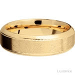 7 mm wide High Bevel Milgrain 14K Yellow Gold band.