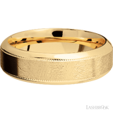 7 mm wide High Bevel Milgrain 14K Yellow Gold band.