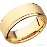 8 mm wide Flat Grooved Edges 14K Yellow Gold band.