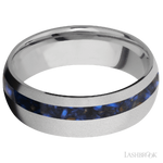 7 mm wide/Domed/Titanium band with one 2 mm Off Center inlay of Blue Tiger Eye.