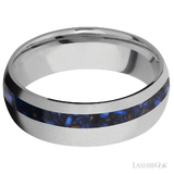 7 mm wide/Domed/Titanium band with one 2 mm Off Center inlay of Blue Tiger Eye.