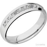 5 mm wide/Domed/Cobalt Chrome band with a Half Eternity arrangement of .07 carat Round Diamond stones in a Channel setting.