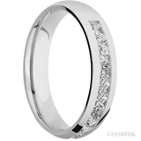 5 mm wide/Domed/Cobalt Chrome band with a Half Eternity arrangement of .07 carat Round Diamond stones in a Channel setting.